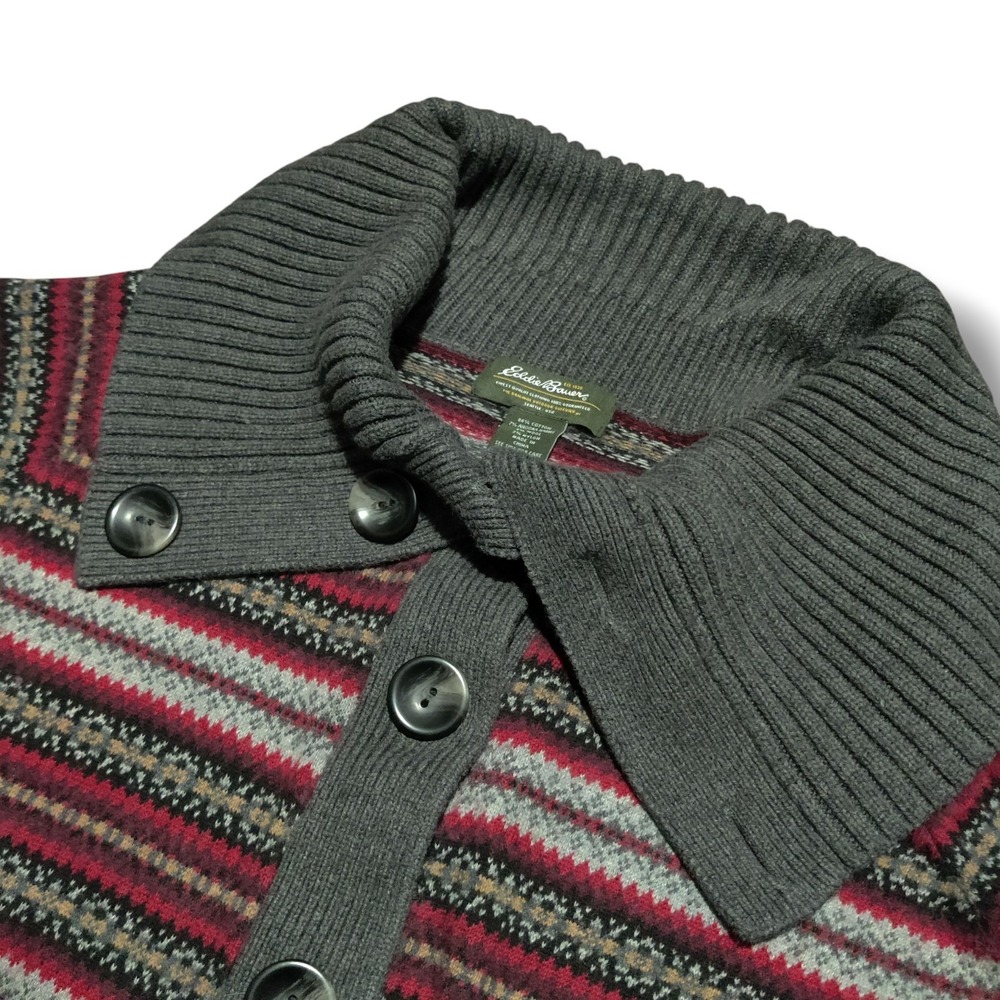 Eddie Bauer Angora Rabbit Wool Blend Fair Isle Nordic Cardigan Womens Petite M